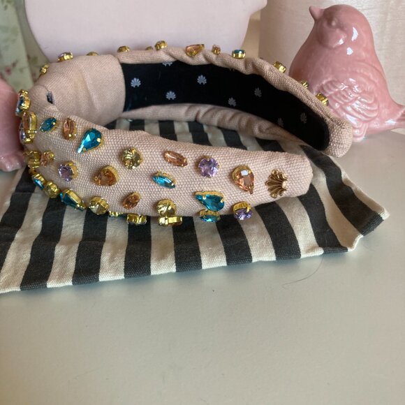 Lele Sadoughi pink canvas Candy multi-colored rhinestones